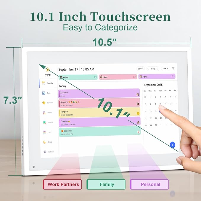 Digital Calendar,10.1 Inch Smart Electronic Calender Family Planner,IPS HD Touch Screen Home Interactive with WiFi App Control,AI Meal Schedule, Duty Chart,Achievement Rewards-Share Photos,Videos and Sound Reminder,Gifts for Women Men Mom Dad,Desk Cale...