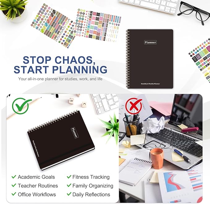 Planner 2026-2027, Academic Weekly and Monthly Calendar Planner, July 2026 - June 2027, Hardcover Spiral Agenda Book, School Supplies for Teacher Student - Letter Size(8.5" x 11")