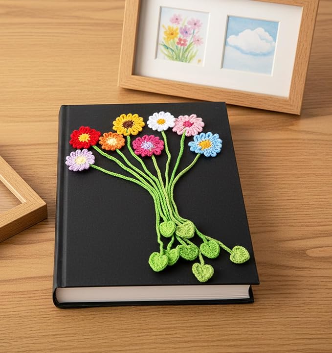 8 Pack Crochet Bookmarks, Colorful Flower Bookmarks for Book Lovers & Teachers (11.8 x 2.2 Inches)