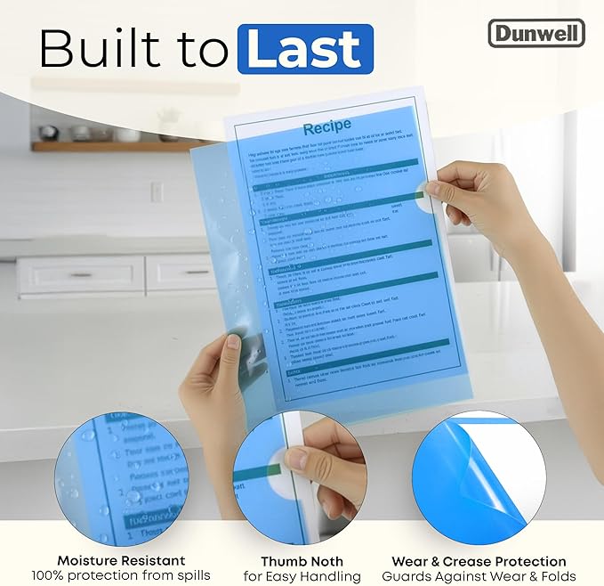 Dunwell Clear Plastic Folders for Documents (6 Pack, Assorted Colors) - Letter Size Plastic File Folder Sleeves 8.5x11 - Durable & Tear-Resistant Poly Document Folder Jackets for School, Office & Home