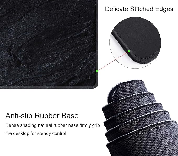 Black Grey Slate Large Gaming Mouse Pad,Mouse Pad Gaming 31.5 x 11.8 in Mouse Mat Desk Pad,Large Desk Mat,Extended Keyboard Mousepad with Non-Slip Base and Stitched Edge for Desk Home Office