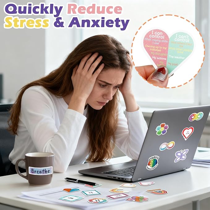 100 PCS Anxiety Sensory Stickers Calm Sensory Stickers Anti Stress Anxiety Relief for Classroom Teacher Adults Teens Supplies