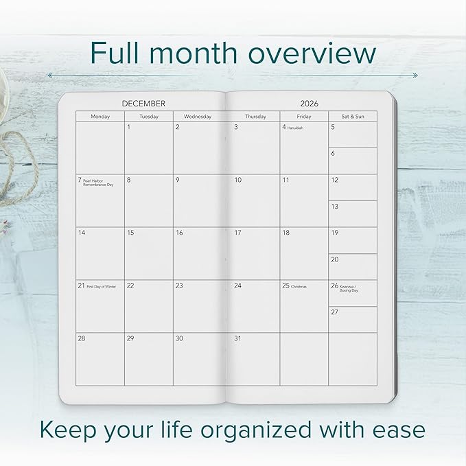Harbor Pocket Monthly Planner 2025-2026, Calendar Planner and Notebook, Durable Faux Leather, 18 Months, 96 Pages, Softcover & Lightweight - Cambridge Burnt Orange - 6 x 3.25 "