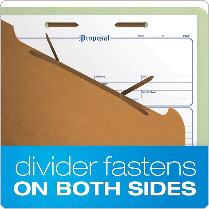 Pendaflex Recycled Classification File Folders, 1 Divider, 2" Embedded Fasteners, 2/5 Tab Cut, Letter Size, Light Green, Box of 10 (23776R)