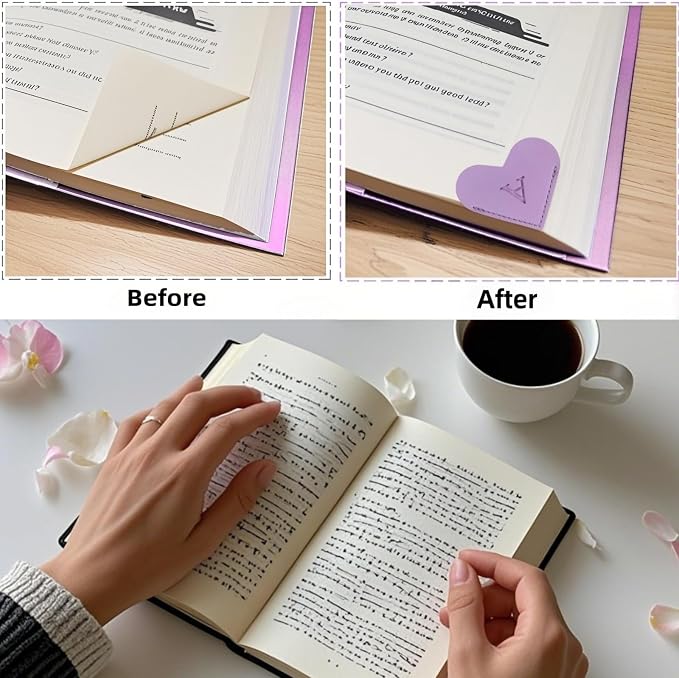 MOTEERLLU Personalized Leather Heart Bookmark with Initials, Handmade, Letter Cute Custom Corner Book Marks for Reading Women, Teachers, Students, Book Lovers, Book Accessories(Purple,W)