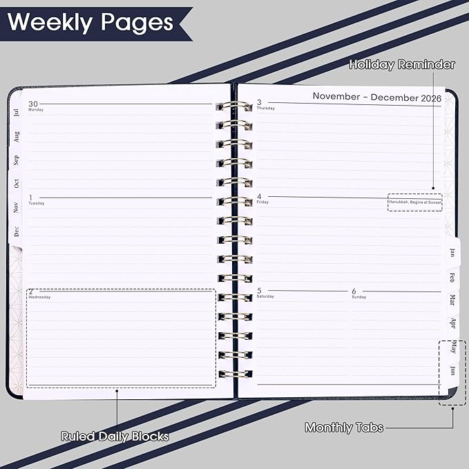 2026-2027 Planner - Weekly & Monthly Planner 2026-2027 with Twin-Wire Binding, July 2026 - June 2027, 6.3" x 8.4", Hardcover with Monthly Tabs, Back Pocket, Thick Paper - Blue
