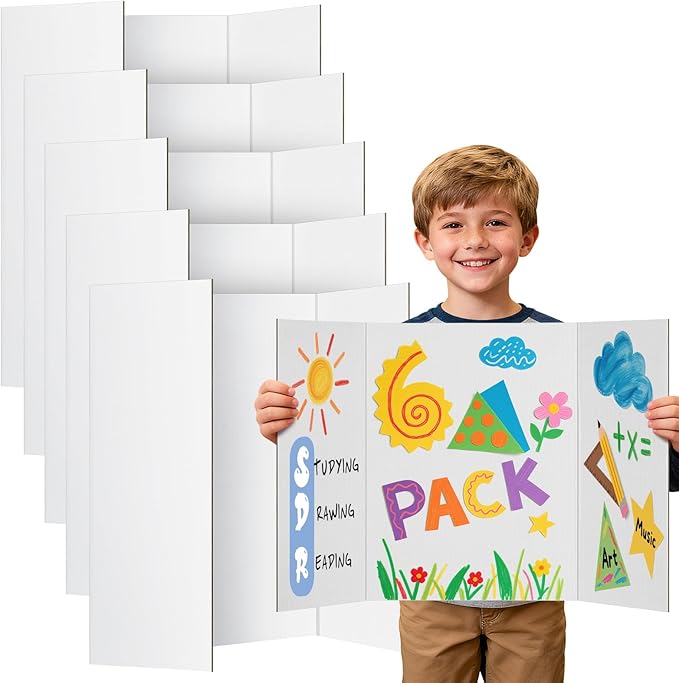 Small Trifold Poster Board 24" x 16" - Premium Quality Thick White Presentation Boards for Science Fair School Project, Display Board for Classroom Business Supplies (6Pcs)