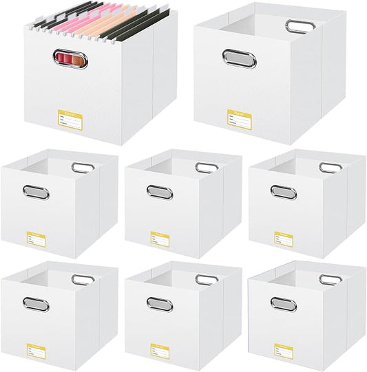 BALEINE File Organizer Box, Cardboard File Folder Organizer with Handle for Letter Size, Portable Collapsible Hanging Filing Box for Home Office Document Storage (8 Pack, Large White)