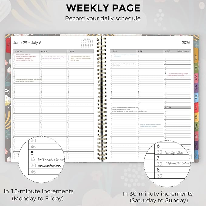 SKYDUE Appointment Book 2026-2027, Academic Hourly Planner from July 2026 - June 2027, 8.5" x 11" Weekly & Monthly Schedule Planner with 15-Minute Interval- Perfect for Daily Planning Black Flower
