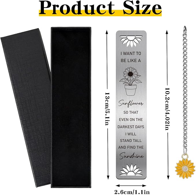 Sunflower Bookmark for Women - Inspirational Bookmarks Cute Motivational Metal I Want to Be Like A Sunflower Book Marks for Reading Women Girls Birthday Christmas Thanksgiving School Gifts