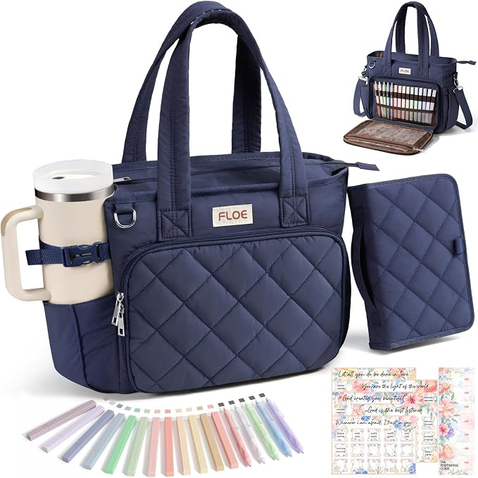 Large Bible Bag w/Bible Cover Case for Women, Puffer Bible Tote Bag Quilted Church Bag Carrying Case w/Shoulder Strap, Bible Study Supplies Journaling Kit Accessories Women Christian Mothers Day Gifts