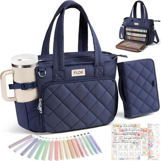 Large Bible Bag w/Bible Cover Case for Women, Puffer Bible Tote Bag Quilted Church Bag Carrying Case w/Shoulder Strap, Bible Study Supplies Journaling Kit Accessories Women Christian Mothers Day Gifts