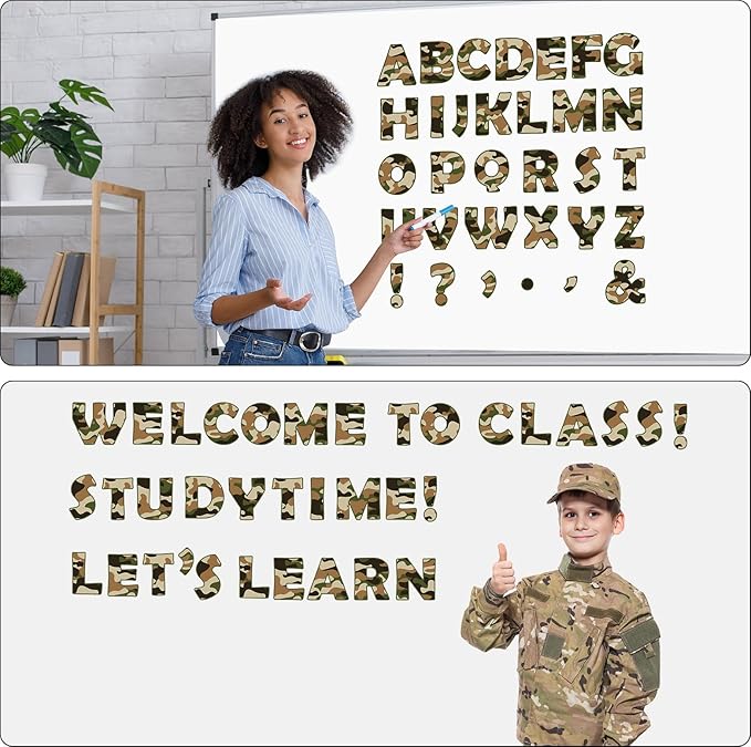 150PCS Large 6" Bulletin Board Letters Set, Camouflage Themed Classroom Alphabet Cutout Letter for Bulletin Board Display Home School, A Great Helper to Inspire Students' Learning Interest