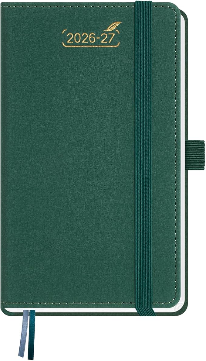 BEZEND Pocket Planner 2026-2027 Weekly Monthly (3.5" x 6") 2-Column Dual Schedule for Work/School/Home or 2 Person (Jul 26-Dec 27) 18 Months Small Academic Calendar, PU Leather Hardcover -Evergreen