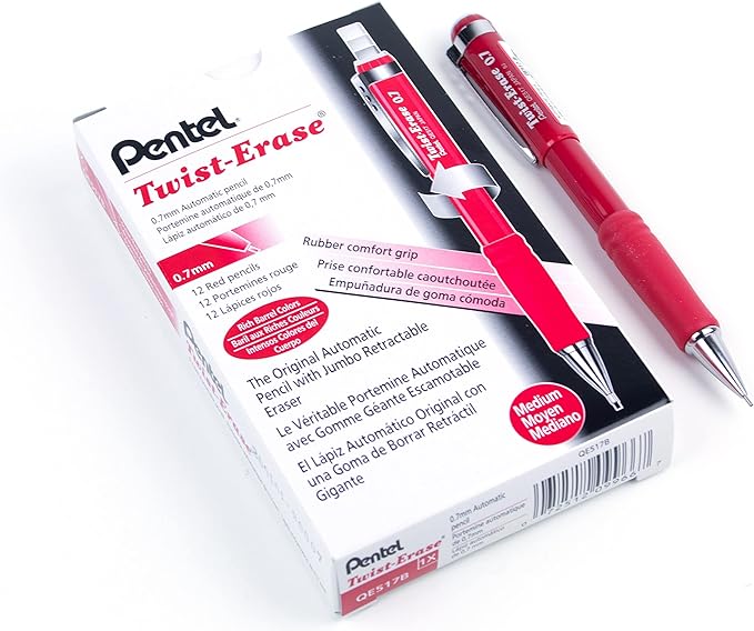 Pentel Twist-Erase III Mechanical Pencil (0.7mm), Red Barrel