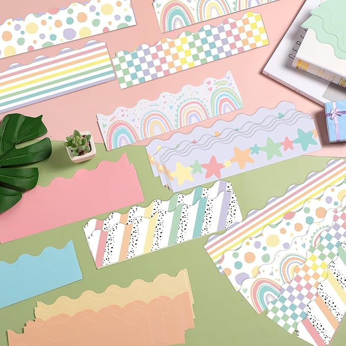 240 Pcs 236ft Holiday Bulletin Board Borders Colorful Rainbow Scalloped Border Trim Bulk Bulletin Decor for Classroom Back to School Decor(Candy Style)