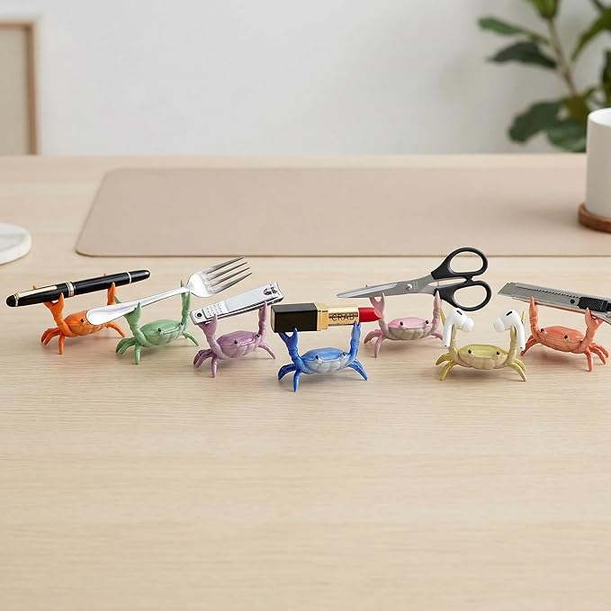 Crab Pen Holder for Desk - 4 PCs Crab Pen Holder, Creative Weightlifting Crab Pencil Stand Holder, Funny Desk Decor for Office Desks, Pencil Stand Holder, Cute Office Decor at Home, School, Studio
