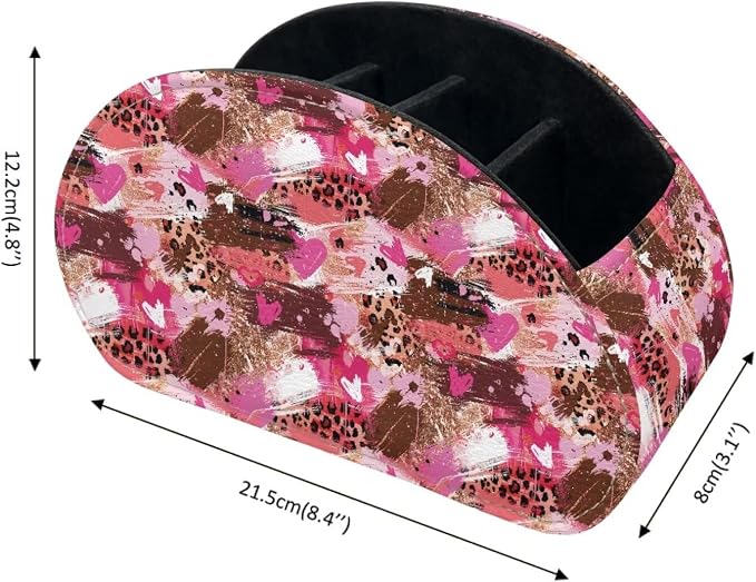 Graffiti Heart Leopard Remote Control Holder with 5 Compartments, Office Desk Organizers TV Stand Decor/Bedside Table Accessory Remote Caddy, Storage for Cosmetic Brushes