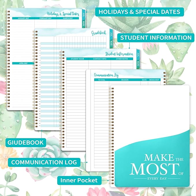 Teacher Planner 2026-2027 - Teacher Lesson Planner 2026-2027, Jul. 2026 - Jun. 2027, 8.3" x 11", 2026 2027 Planner Weekly & Monthly Lesson Plan Book for Teachers with Back pocket, Colorful Tabs
