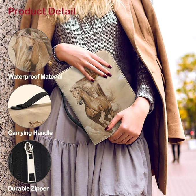 Bible Case with Handle and Zipper, Premium PU Leather Waterproof Bible Cover 11.2 x 8 x 2.2 Inches, Book Case for Standard Size Bibles with Pen Storage, Bible Accessories Gifts (Horse)
