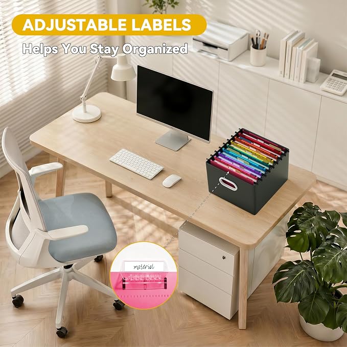 1" Expanding Plastic Hanging File Folders Letter Size,12 Pack Reinforced Heavy Duty Hang Folder with Tabs,Colored Hanging Organizer for File Box,Office Filing Cabinet Folder for School/Home