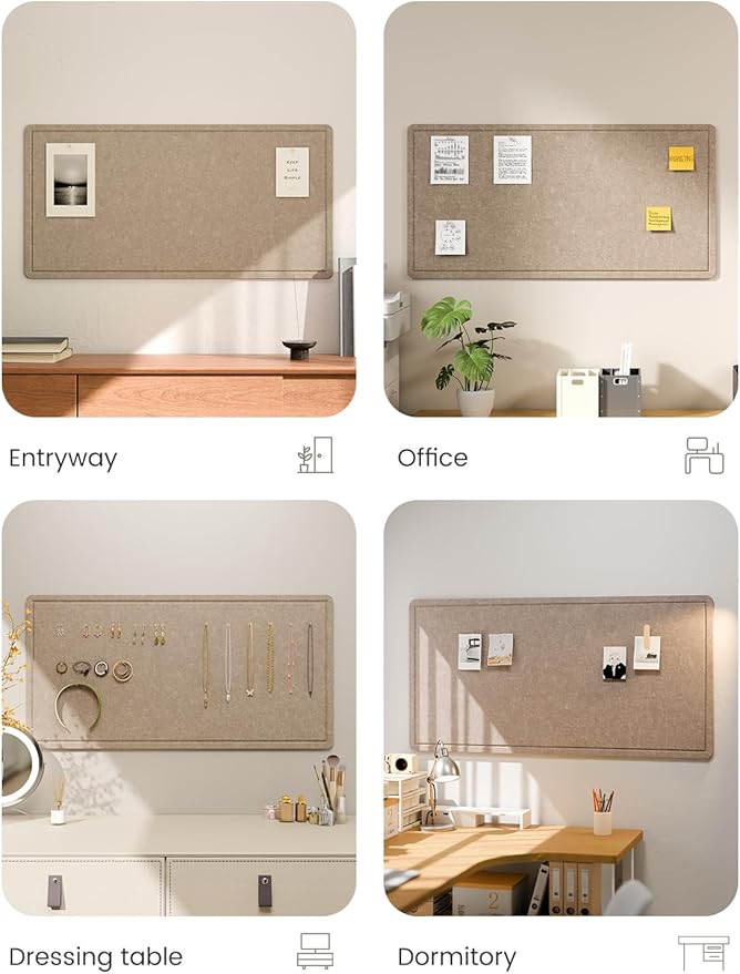 Fluxynara Bulletin Board, 35" x 17.5" Cork Board Alternative with 12 Safe Removable Adhesive Tabs, Foldable Felt Pin Board for Home Office, Classroom, Bedroom,Entryway for Walls—Taupe