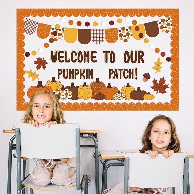 VABAMNA Fall Bulletin Board Decorations, Fall Classroom Decorations, 91Pcs Black Orange Fall Pumpkin Patch Paper Cutouts for School Classroom Autumn Halloween Thanksgiving Harvest Party Decor Supplies