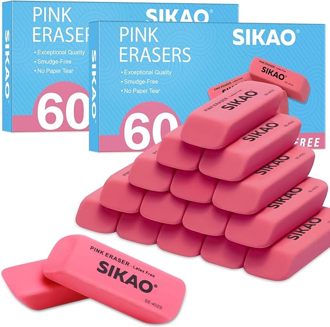 Erasers, 120 Pack Pink Pencil Erasers for Kids, Beveled Non-Smudge Erasers for Pencils, Latex-Free for Pencils, Rubber for Classroom Teachers, Art Drawing & School Supplies