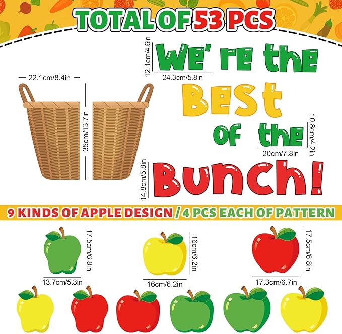 JarThenaAMCS Colorful Apples Bulletin Board Set We're The Best of Bunch Paper Cut-Outs with Glue Points for Back to School Classroom Party Name Tags Door Wall Decor, 53Pcs