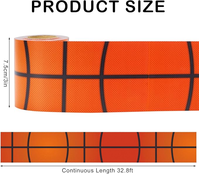 Whaline 32.8 Ft Basketball Bulletin Board Borders 3D Orange Basketball Die-Cut Board Trim for Sport Party Back to School Classroom Office Chalkboard Decoration