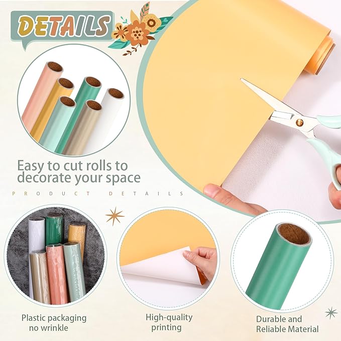 Skyygemm 6 Rolls Bulletin Board Paper Fade Resistant Colored Bulletin Board Paper Roll Bulk for Art Decor Drawing Craft Painting(2 x 8 ft,Bohemian)