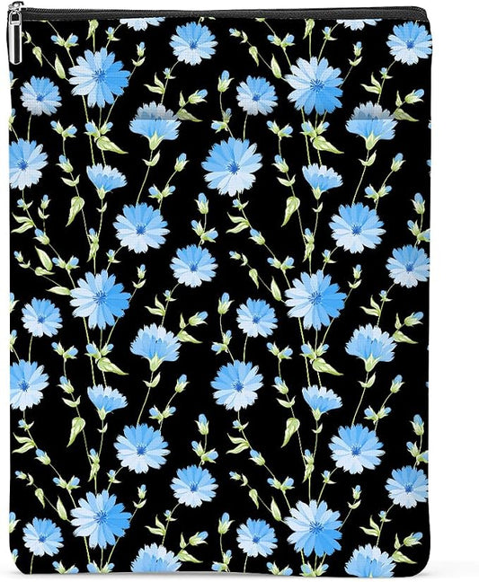 Blue Flower Pattern Book Lovers Gifts Waterproof Book Sleeve Book Pouch Book Protector with Zipper and Front Pocket BookCover Case for Women Best Friend Grandma Book Accessories Book Club Gifts