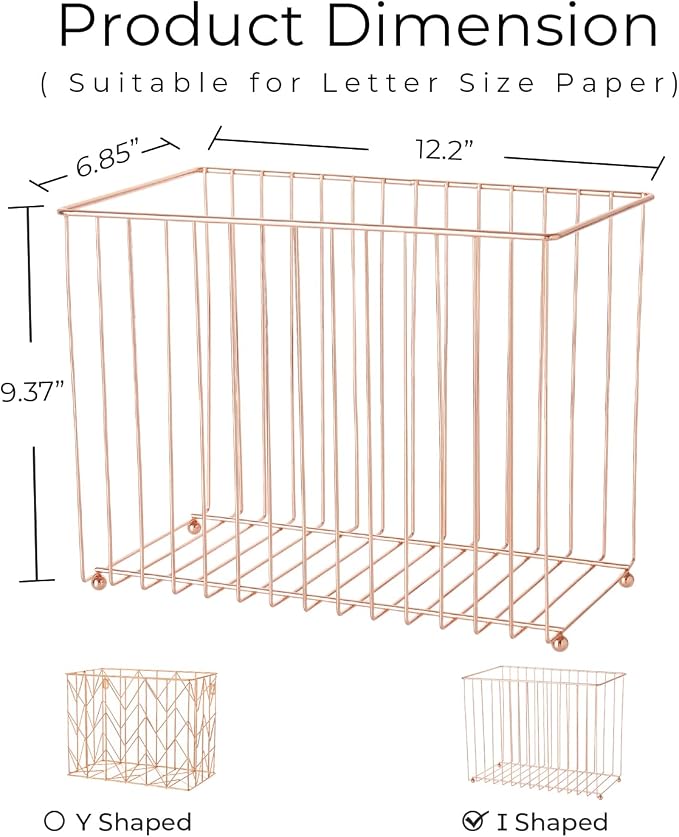 Y YOMA 1 Pack Rose Gold Desktop Hanging File Organizer | 12 Pack Rose Gold Hanging File Folders with Tabs & Insert | Letter Size Metal File Kit for Desk Home Office, I Shaped