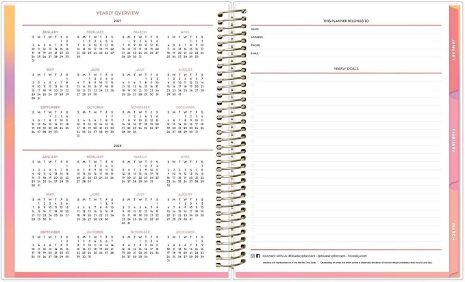 Blue Sky Livewell 24-Month 2027 Monthly Planner Calendar, January 2027 - December 2028, 7" x 9", Flexible Cover, Durable Twin Wire Binding, Colorful Pages, Storage Pocket, Includes Stickers, Lindana