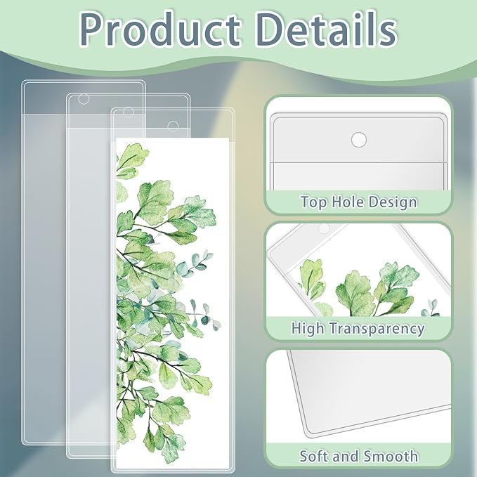 DSYIL 100 Pack Bookmark Sleeves Clear, Plastic Holders for 5.5 x 2 Inches Bookmark Bulk, Blank Cover for Photo Booth, Reading and Office Use