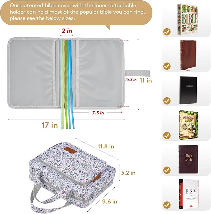 Bible Cover for Women with Shoulder Strap – Large Floral Bible Bag with Pockets for Study, Church & Travel – Fits Journaling Supplies – Christian Gift for Her, Dandelion