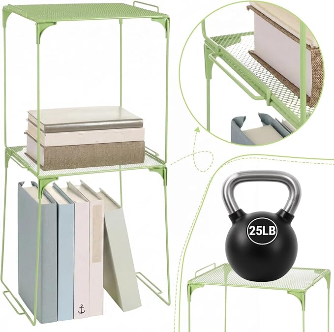 Colarr Light Green Locker Organizer Shelf Locker Accessories for Girls Stackable Storage Organization Shelf Area Saver Fits Standard Size for School Office Kitchen and Home