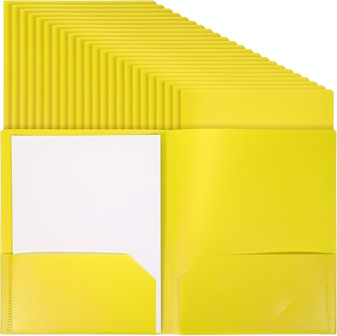 24 Pcs Yellow Heavy Duty Plastic Folders 2 Pocket File Folder Fit Letter Size for Home Office School Communication Presentation Report Sheet Protectors (Yellow)