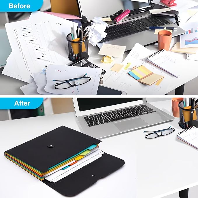 Expanding File Folder Accordion Plastic Free 7 Pocket Rainbow Divider Expandable Folders Organizer Black