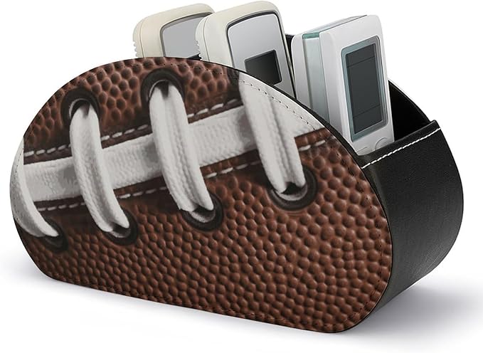 American Football Laces Remote Control Holders Pu Leather TV Remote Holder with 5 Compartments Desktop Storage Organizers Remote Caddy Box for TV Remotes/Media Controllers/Office Supplies