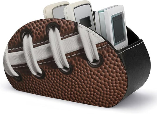 American Football Laces Remote Control Holders Pu Leather TV Remote Holder with 5 Compartments Desktop Storage Organizers Remote Caddy Box for TV Remotes/Media Controllers/Office Supplies