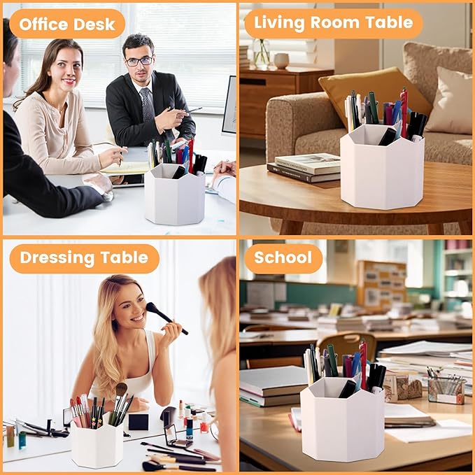 Pencil Pen Holder, 360° Rotating Pen Holder, Desk Organizer with 5 Slots, Desktop Stationery Storage for Office, School & Home, Art Supplies Desktop Decor, White