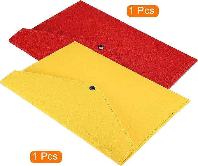 PATIKIL File Bag Felt Folder 2 Pack A4 Envelope Document Storage Pouch Organizer for Office Business, Red Yellow