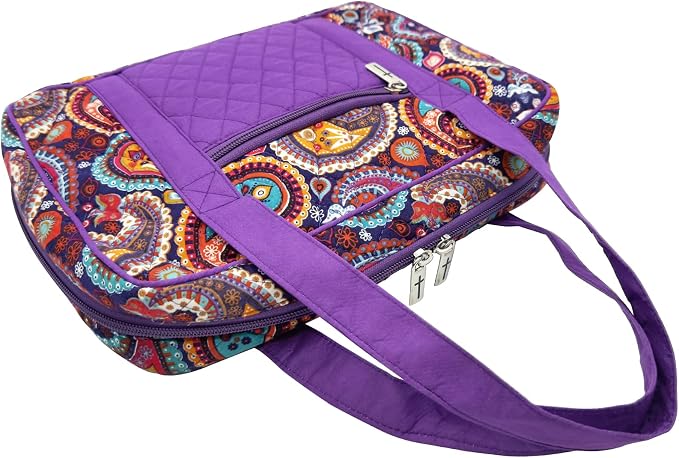 DIWI Quilted Bible Cover Extra Large Sizes 11.25 X 8.25 X 2.75 Inches Bible Tote Good Book Case (XL, C2 Purple Paisley)