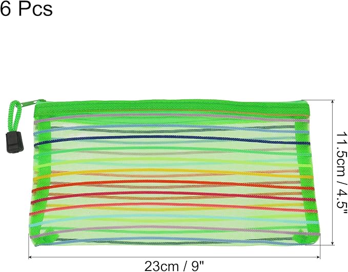 MECCANIXITY Mesh Zipper Pouches, B6 Colorful Pencil Case Document File Bags Storage Organizer for Office Supply Travel Accessory, Green Pack of 6