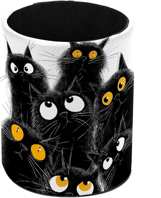 Black Cats Leather Pen Holder for Desk, Multifunctional Desktop Organizer Pencil Cup, Desktop Caddy Stationery Organizer for School Home Office Desk Accessories