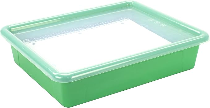 Storex Letter Size Flat Storage Tray – Organizer Bin with Non-Snap Lid for Classroom, Office and Home, Green, 5-Pack (62539U05C)