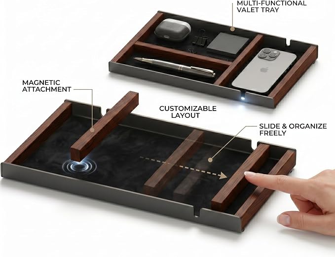 Magnetic Desk Organizer — Your Order Freely Defined — Modular EDC Valet Tray for Desk & Drawer — Premium Modern Catch-All Tray for Office Workspace Home Décor & Tech Storage
