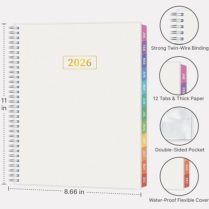 2026 Appointment Book, 30 Minutes-Hourly, Weekly ＆ Monthly Calendar Planner 2026, Jan 2026 - Dec 2026, 8.5'' x 11'', 2026 Daily Planner with Tabs ＆Pocket, Flexible Cover, Great for Office, Home, School