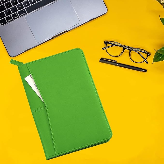 Lcjtop Junior Business Padfolio - A5 PU Leather Portfolio Binder & Zippered Binder Folder with 5 x 8 Writing Pad and Interior Storage Pocket Executive Business Organizer for Men Women,Green